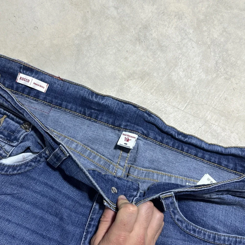 True Religion Rocco Relaxed Skinny Jeans Men's Size 40x35 Medium Light Wash Blue